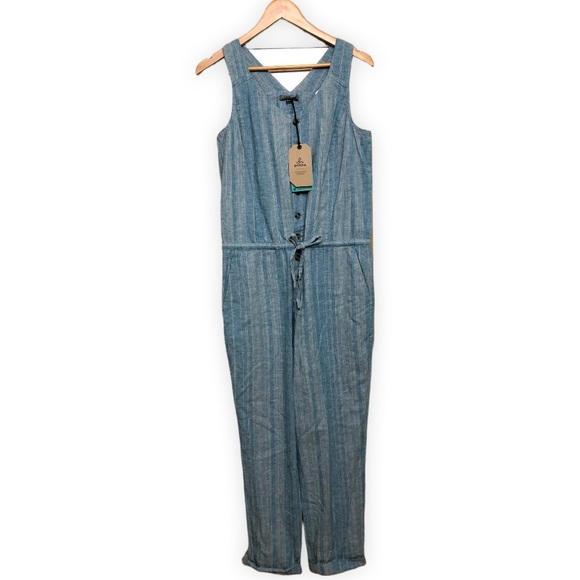 Prana Wayferers Romper Overall Hemp Organic Cotton River Rock Blue Stripe Small - Picture 5 of 10